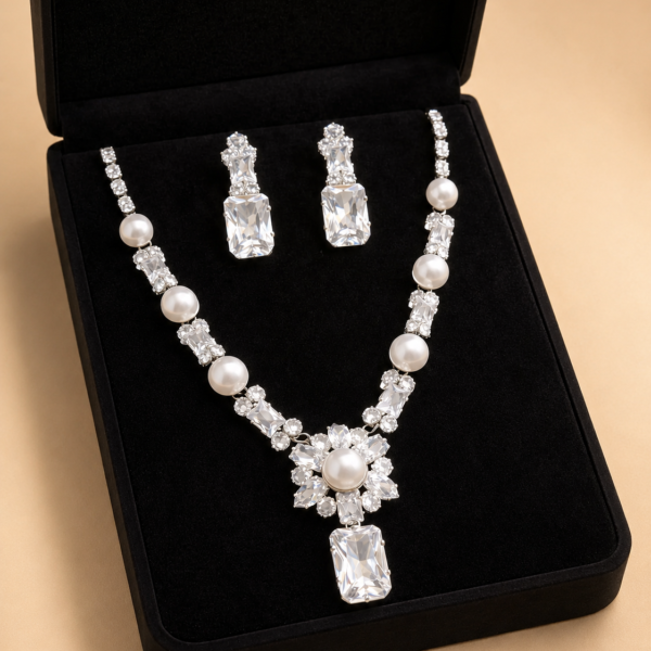 Premium Zircon Necklace-14 (Silver)