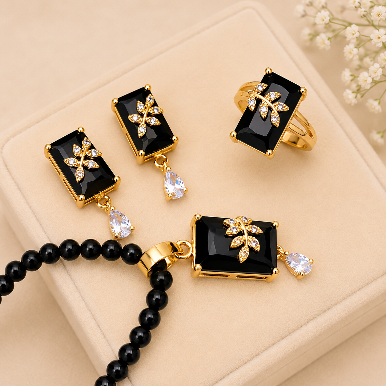 Zircon Mala Set (Black)