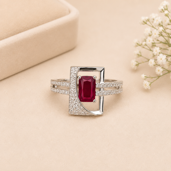Zircon Ring-238 (Silver) (Maroon)