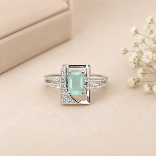 Zircon Ring-238 (Silver) (Mint Green)
