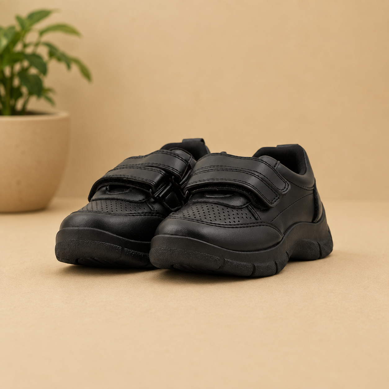 Boys Black Dual Strap School Shoes SK1173