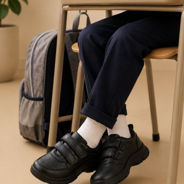 Boys Black Dual Strap School Shoes SK1173