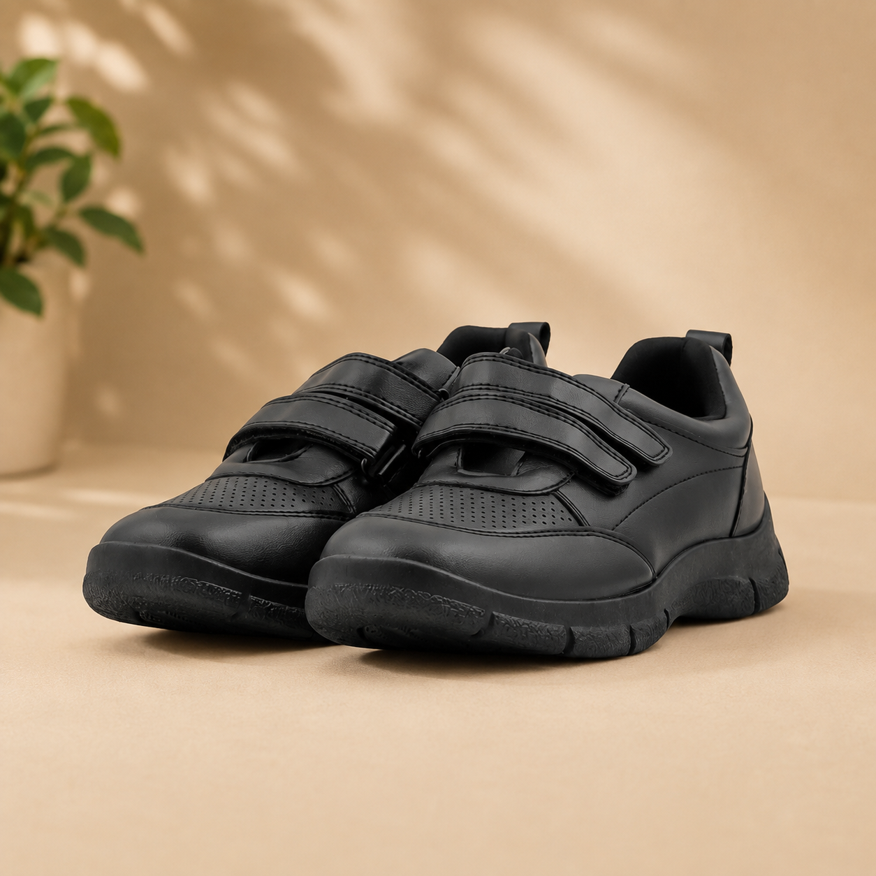 Boys Black Dual Strap School Shoes SK1174