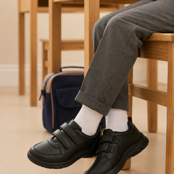 Boys Black Dual Strap School Shoes SK1174