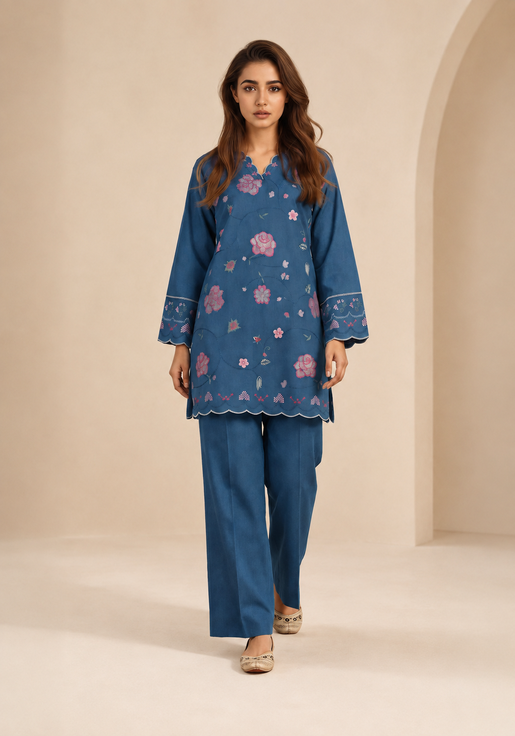 Yarn Dyed Co-ord Set- Embroidered